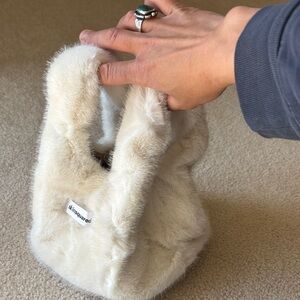 NWOT SkinSquared Cream Faux Fur Mini Handbag